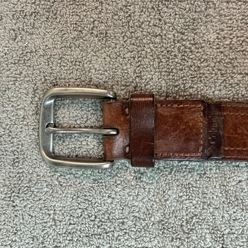 Columbia Mens Brown Leather Belt Distressed Workwear Size L 38-40 Silver Buckle